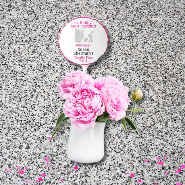 Divorce Party Finally Free Pink Decor Balloon (Divorce Party "ex-Hubby, Start Packing!" mini-balloons for floral centerpiece party decor.)
