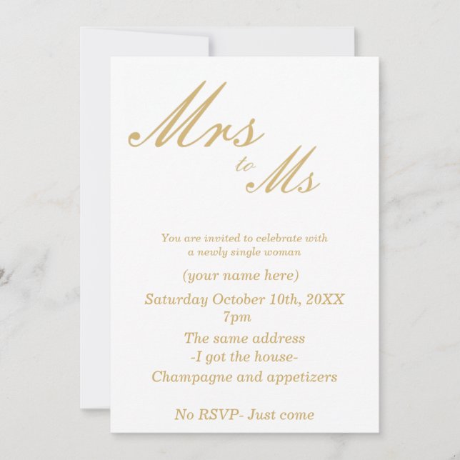 Divorce Party Invitations (white &gold) (Front)
