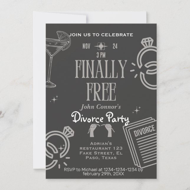 Divorce party invites: Finally Free, celebration Invitation (Front)