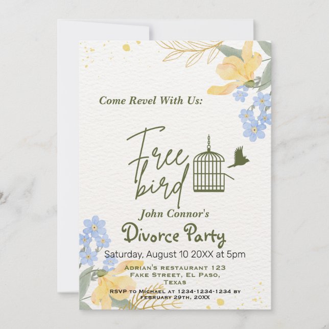 Divorce party invites: Free bird, Humorous Invitation (Front)