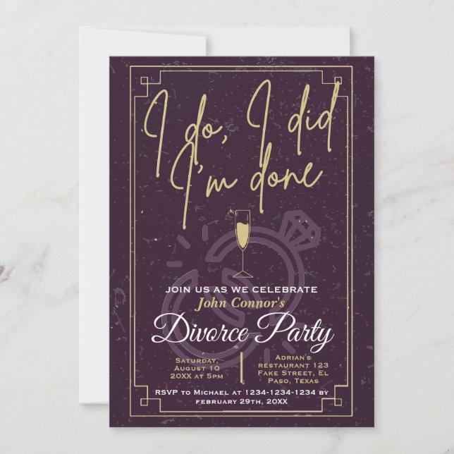 Divorce party invites: I do, I did, I'm done Invitation (Front)