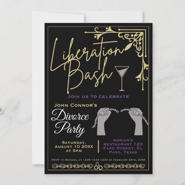 Divorce party invites: Liberation Bash, Humorous. Invitation (Front)