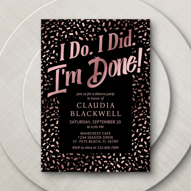 Divorce Party Rose Gold Confetti Invitation (Creator Uploaded)