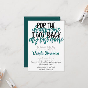 Divorce Party Teal Pop the Champagne Invitation