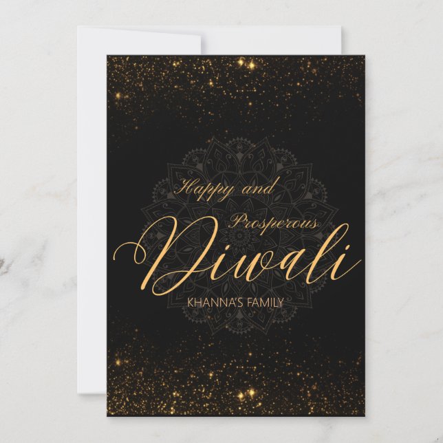 Diwali Black and Gold customisable  Holiday Card (Front)