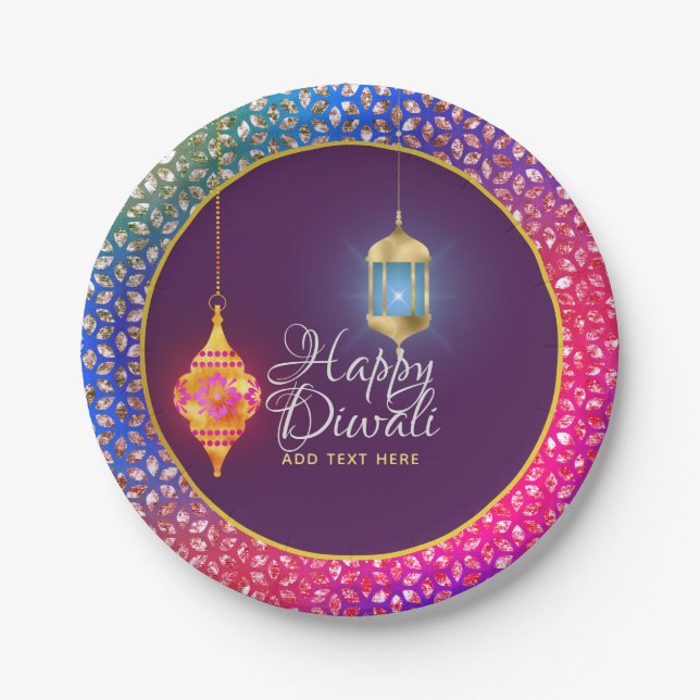 Diwali Bollywood Lanterns Sparkles Personalized Paper Plates (Front)