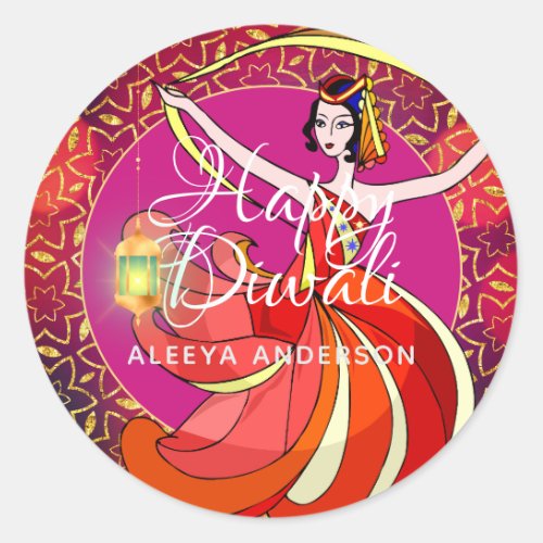 Diwali Bollywood Party Dancer Personalized Classic Round Sticker