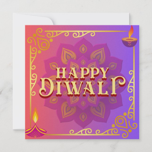 Diwali Card Colorful Pink & Purple Mandala (Front)