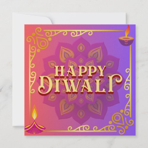 Diwali Card Colorful Pink  Purple Mandala