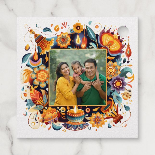 Diwali celebration foil favor tags (Back)