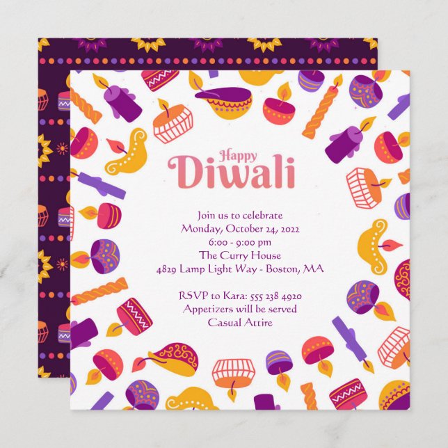 Diwali Celebration Party Invitation (Front/Back)
