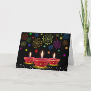Diwali Celebrations with Glowing Lamps & Fireworks Card