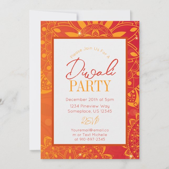 Diwali Colorful Bright Orange Party  Invitation (Front)
