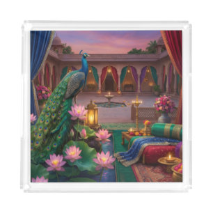 Diwali Deepavali Jewel Toned Peacock Acrylic Tray