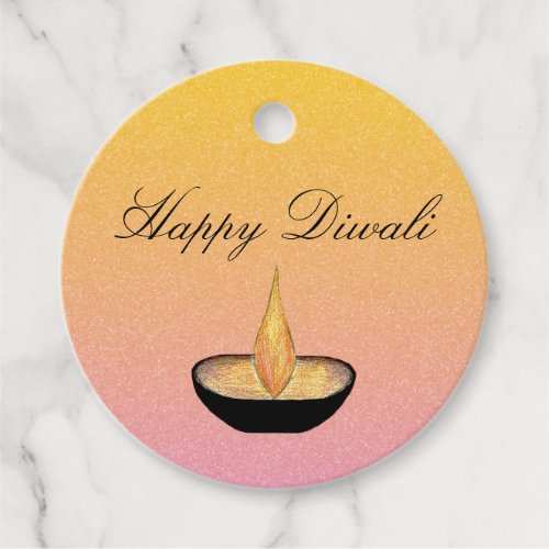 Diwali Diya Celebration Glitter Pink Gold Favor Tags