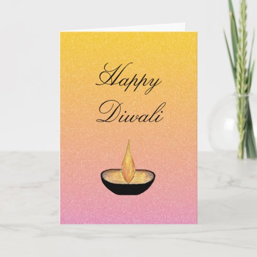 Diwali Diya Flame Pink Gold Glitter Card