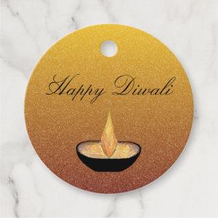 Diwali Diya Lamp Flame Glitter Gold Favor Tags
