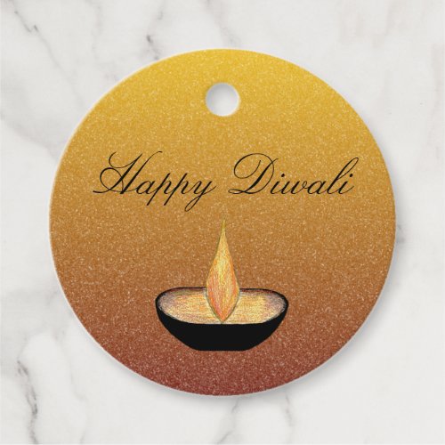 Diwali Diya Lamp Flame Glitter Gold Favor Tags