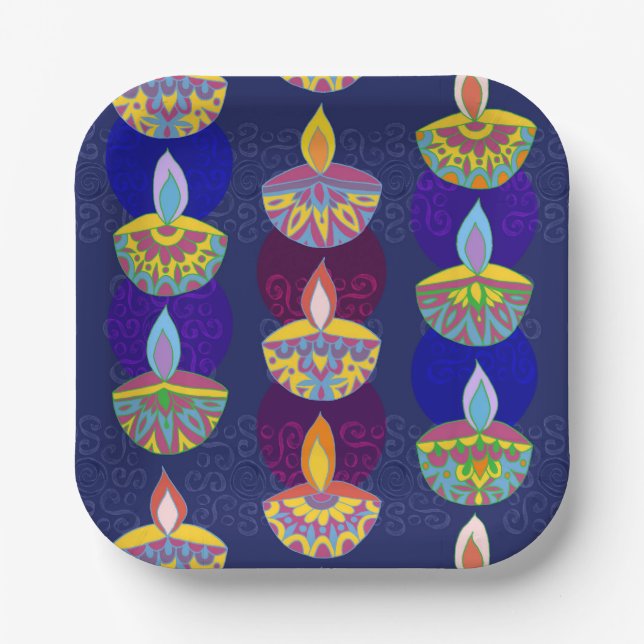 Diwali Diya Lamps Paper Plates (Front)