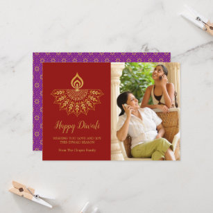 Diwali Diya Photo Greeting Card - Custom Color