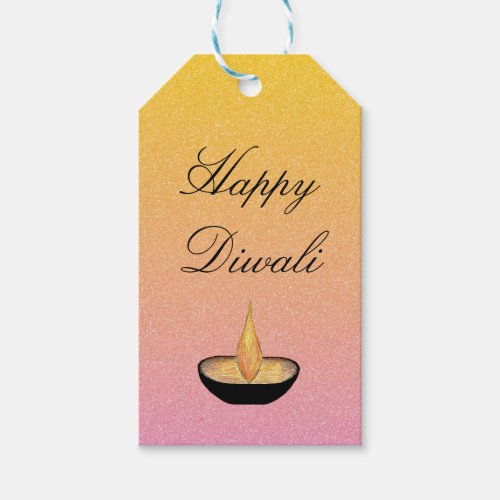 Diwali Diya Pink Gold Glitter   Gift Tags