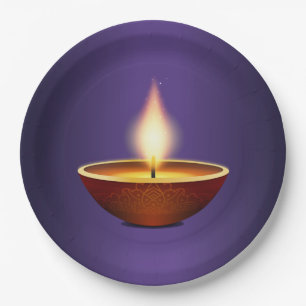 Diwali Diya Purple background Paper Plates
