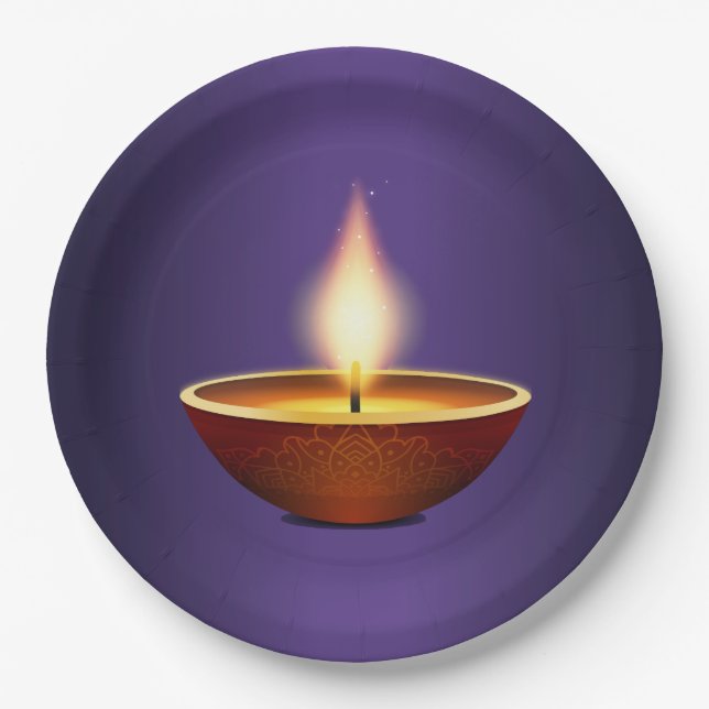 Diwali Diya Purple background Paper Plates (Front)