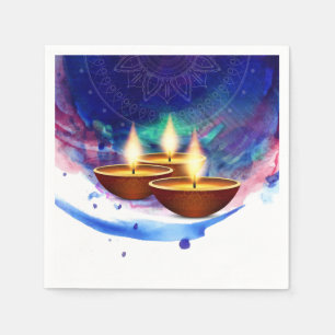 Diwali Diyas Blue Paint Wash Napkins
