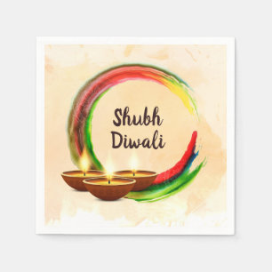 Diwali Diyas Watercolor Circle Napkins