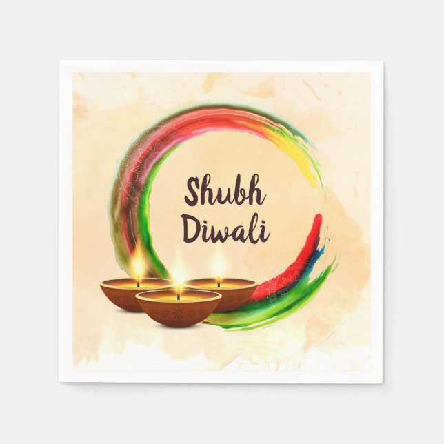 Diwali Diyas Watercolor Circle Napkins (Front)