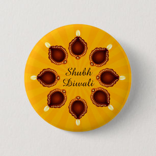 Diwali Diyas with Yellow Sun Rays Button
