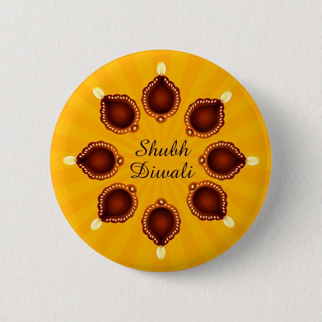 Diwali Diyas with Yellow Sun Rays Button (Front)