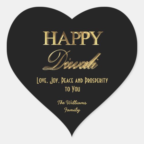 Diwali Elegant Black and Gold Look Typography Heart Sticker