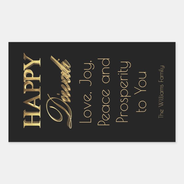 Diwali Elegant Black and Gold Look Typography Rectangular Sticker (Front)