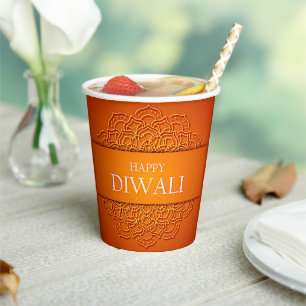 Diwali Elegant Modern Orange Yellow Mandala Paper Cups