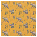 Diwali Elephant in Golden Field Toile de Jouy  Fabric