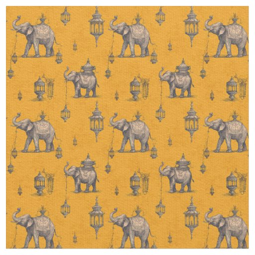 Diwali Elephant in Golden Field Toile de Jouy  Fabric