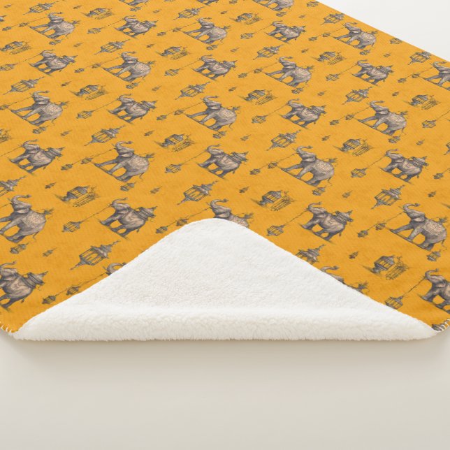 Diwali Elephant in Golden Field Toile de Jouy  Sherpa Blanket (3/4)