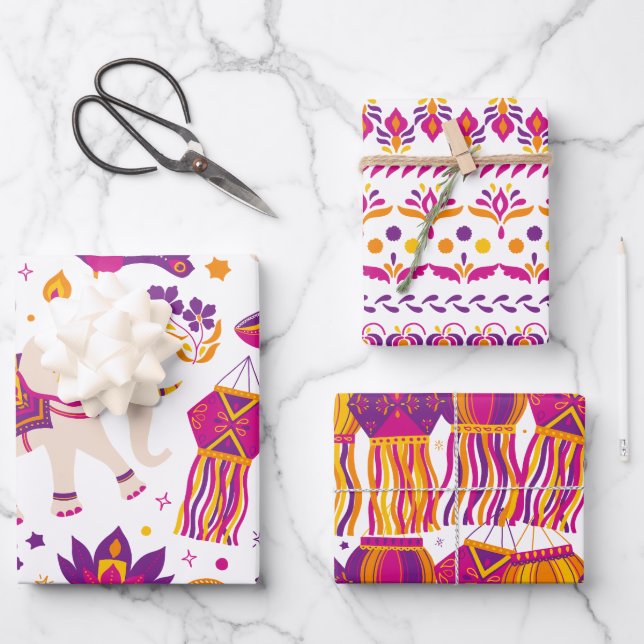 Diwali Festival of Lights Wrapping Paper Sheets (Front)