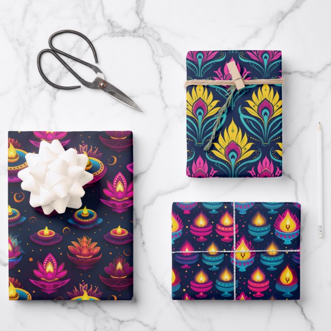 Diwali Festival Of Lights Wrapping Paper Sheets (Front)
