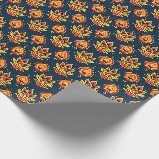 Diwali Flame Lotus Harmony Wrapping Paper (Corner)