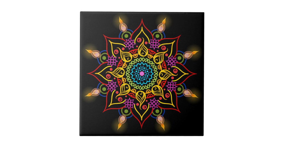 Diwali Flower Rangoli With Oil Lamps Ceramic Tile Zazzle Com Hi, looking for rangoli designs? zazzle