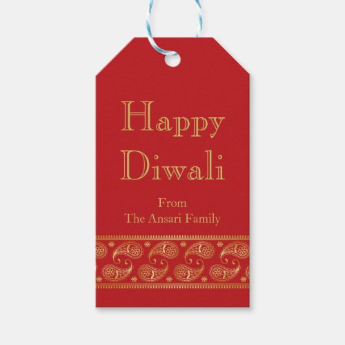 Diwali Gift Tag in Red and Gold Indian Pattern