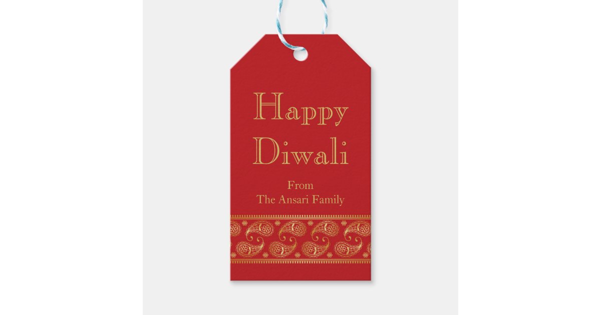 Diwali Gift Tag In Red And Gold Indian Pattern Zazzle Com