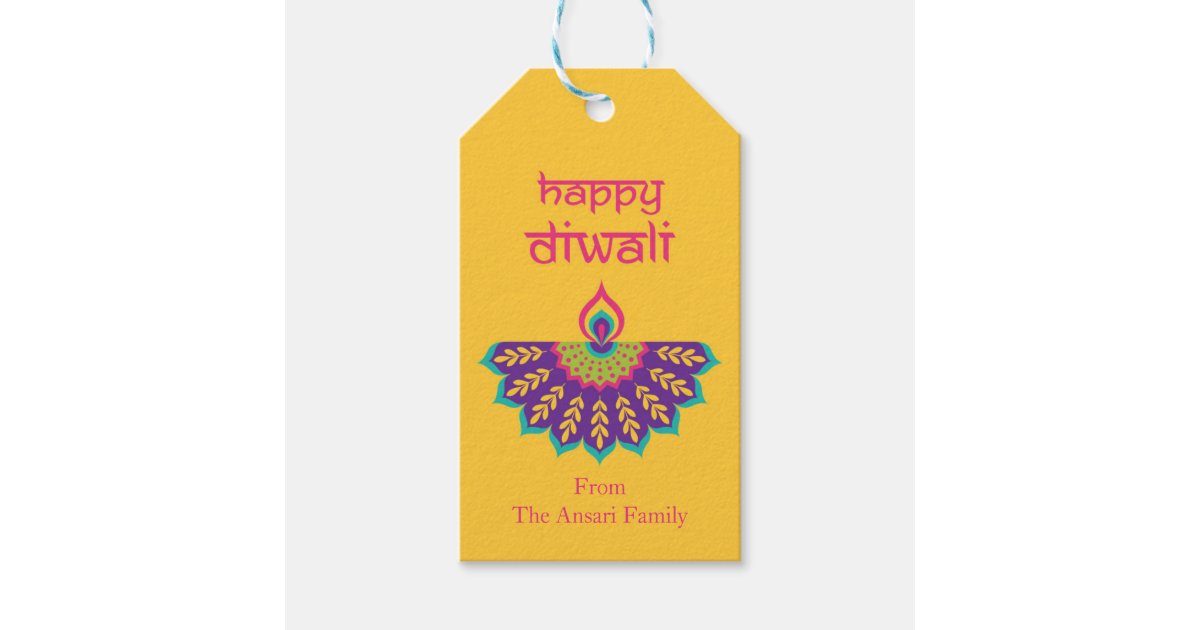 Diwali Gift Tag With Diya Illustration In Yellow Zazzle Com