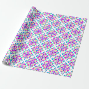 Diwali Giftwrap: Pink, Blue, White Rangoli Pattern Wrapping Paper
