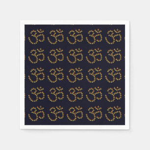 Diwali Gold Deepa in Om Symbol Dark Blue Paper Napkins