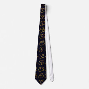 Diwali Gold Deepa in Om Symbol Dark Blue Tie