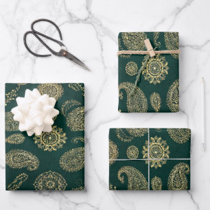 Diwali Green & Gold Diya Gift Wrapping paper