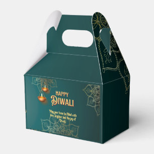 Diwali Green Gold Lamps Mandala Personalized Favor Boxes